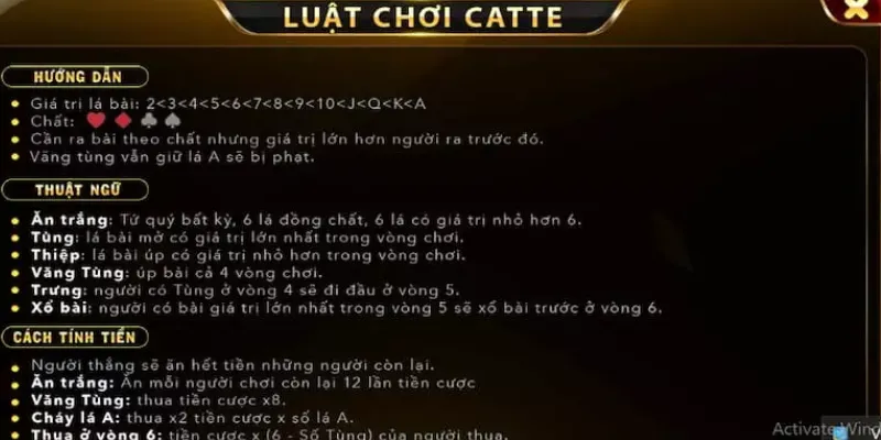 Các quy định cơ bản của game Catte 